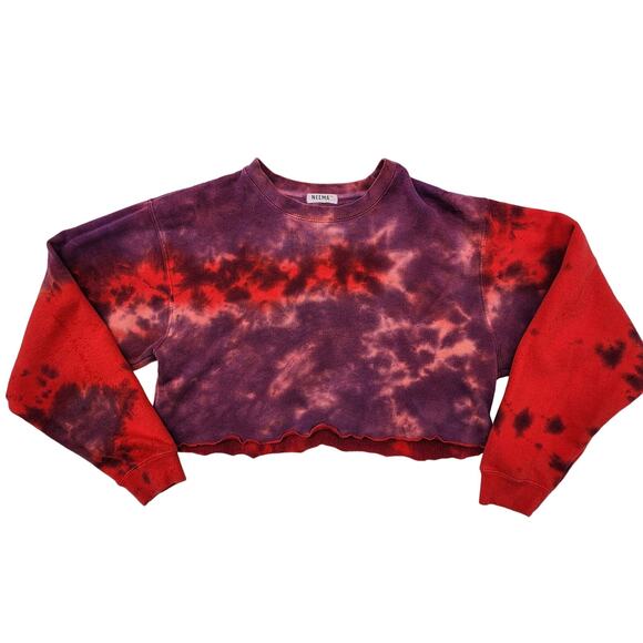 Neema California Chloe Red Purple Crop Pullover Sweatshirt M Tie-Dye Sun Washed - Picture 6 of 14